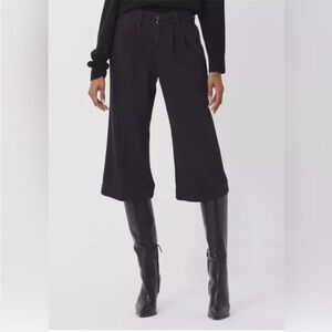 PAIGE Pleated Clarice Trouser Pants Wide Leg High Waisted Culottes Navy Blue 28